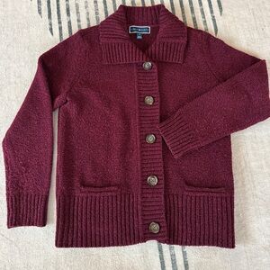 Karen Scott Burgundy Button Cardigan Cozy Classic Sweater Size Small Collared